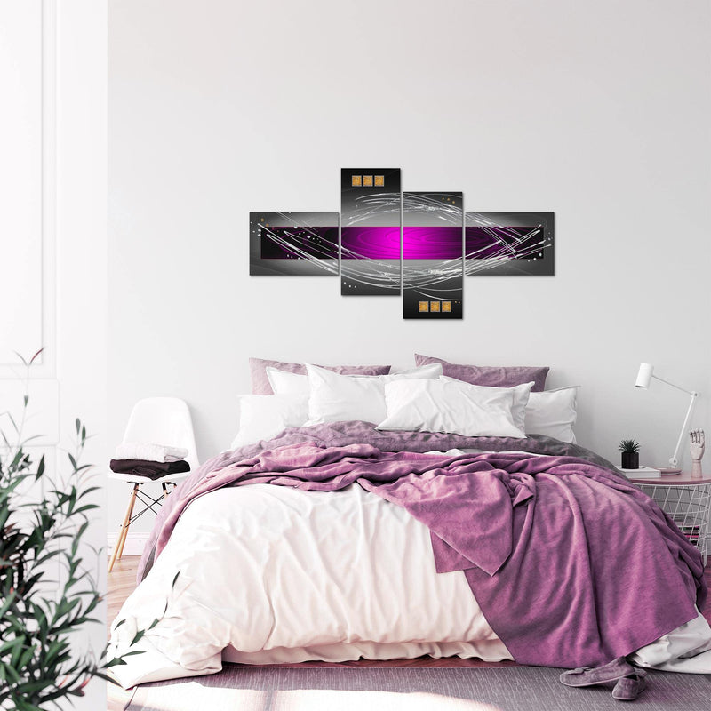 Runa Art Wandbilder Set XXL Abstrakt Wohnzimmer Schlafzimmer Violett Lila Grau 4 Teilig - Made in Germany - 103145b
