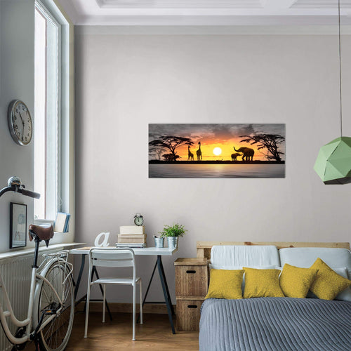 Runa Art Wandbild Afrika 100 x 40 cm Modern Bild auf Vlies Leinwand Orange Wohnzimmer Schlafzimmer Büro Sonnenuntergang 000212a