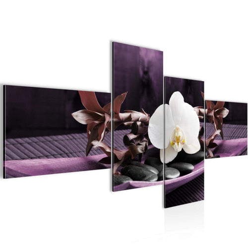 Runa Art Wandbilder Set XXL Feng Shui OrchideeWohnzimmer Schlafzimmer Lila Violett 4 Teilig - Made in Germany - 502345b