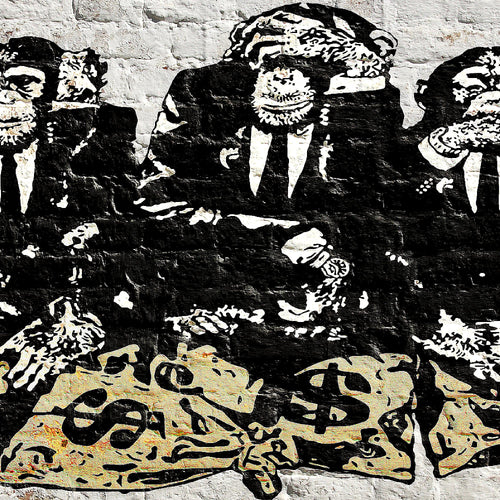 Runa Art Wandbild Street Art Affen 1 Teilig 100 x 40 cm Modern Bild auf Vlies Leinwand Duke of Lancaster UK Loft Wohnzimmer Grau 303412a