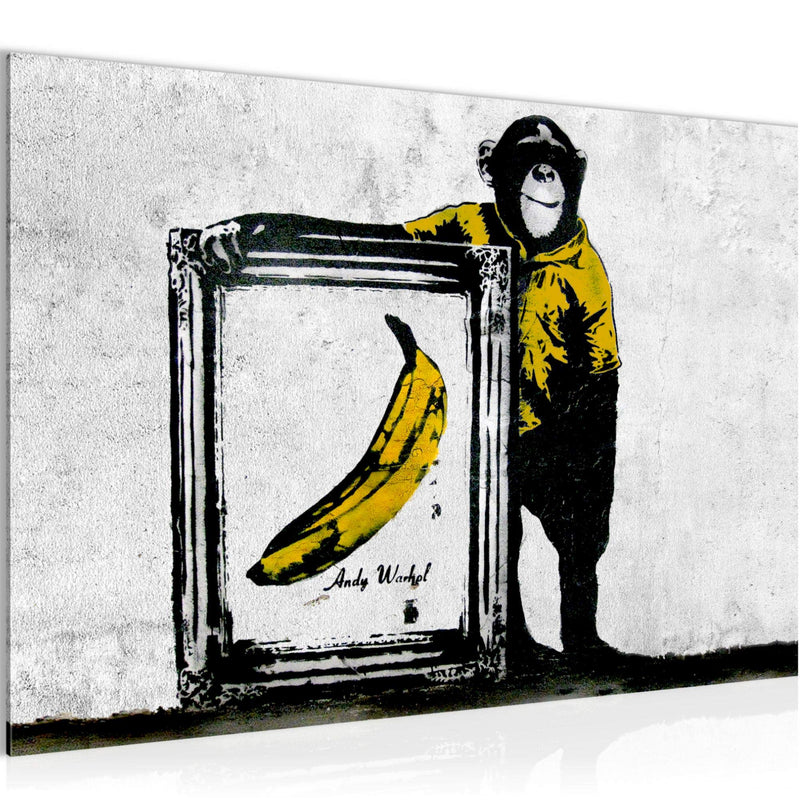 Runa Art Bild Monkey with Banana Modern Wandbilder Loft Wohnzimmer 1 Teilig - Made In Germany - Street Art Grau Flur 302215a
