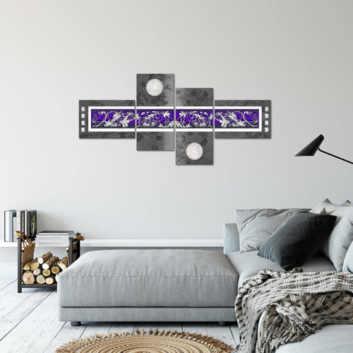 Runa Art Wandbilder Set XXL Abstrakt Wohnzimmer Schlafzimmer Violett Lila Grau 4 Teilig - Made in Germany - 102945b