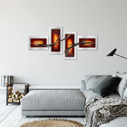 Runa Art Wandbilder Set XXL Abstrakt Wohnzimmer Schlafzimmer Grau Braun Orange 4 Teilig - Made in Germany - 102745b