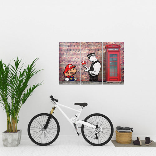 Runa Art Wandbilder Mario And Cop Bild XXL Jugendzimmer Wohnzimmer Rot Braun Streetart 120 x 80 cm 3 Teilig 032931a