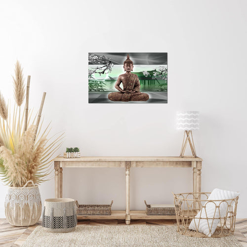 Runa Art Bild Buddha Feng Shui Modern Wandbilder Wohnzimmer Schlafzimmer 1 Teilig - Made In Germany - Kirschblüte Grün Grau Flur 503215b