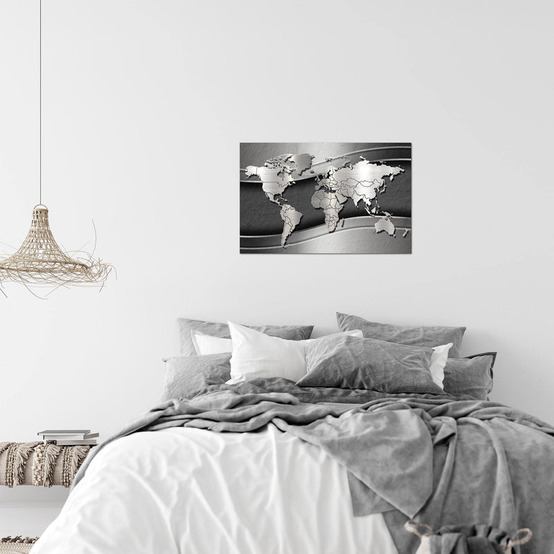 Runa Art Bild Weltkarte Modern Wandbilder Wohnzimmer Büro 1 Teilig - Made In Germany - Abstrakt Silber Schwarz Flur 107215a