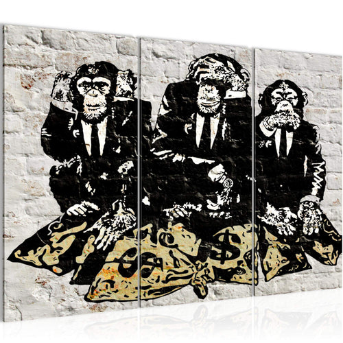 Runa Art Wandbilder Street Art Affen Bild XXL Loft Wohnzimmer Grau Duke of Lancaster UK 120 x 80 cm 3 Teilig 303431a