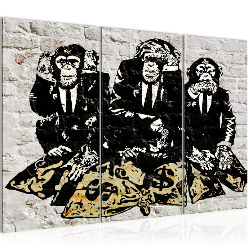 Runa Art Wandbilder Street Art Affen Bild XXL Loft Wohnzimmer Grau Duke of Lancaster UK 120 x 80 cm 3 Teilig 303431a