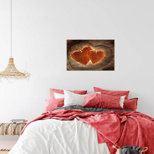 Runa Art Bild Herzen Holz Modern Wandbilder Wohnzimmer Schlafzimmer 1 Teilig - Made In Germany - Abstrakt Braun Rot Flur 104115a