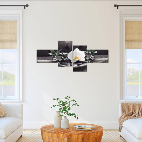 Runa Art Wandbilder Set XXL Feng Shui OrchideeWohnzimmer Schlafzimmer Schwarz Weiss 4 Teilig - Made in Germany - 502345c
