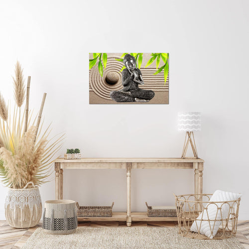 Runa Art Bild Buddha Feng Shui Modern Wandbilder Wohnzimmer Schlafzimmer 1 Teilig - Made In Germany - Sand Beige Grün Flur 505515a
