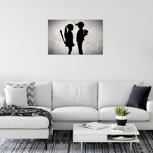 Runa Art Bild Junge trifft Mädchen Modern Wandbilder Loft Wohnzimmer 1 Teilig - Made In Germany - Street Art Grau Flur 302115a