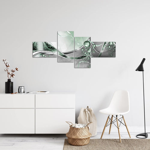 Runa Art Wandbilder Set XXL Abstrakt Wohnzimmer Schlafzimmer Silber Grün 4 Teilig - Made in Germany - 109145b