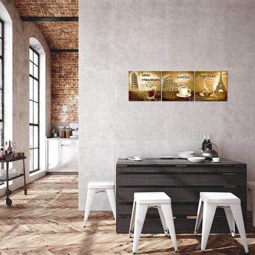 Runa Art - Bilder Küche Kaffee 120 x 40 cm 3 Teilig Wandbild auf Vlies Leinwand Braun Mehrteilig Modern 500733c