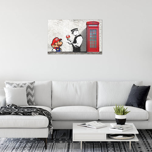 Runa Art Bild Mario And Cop Modern Wandbilder Jugendzimmer Wohnzimmer 1 Teilig - Made In Germany - Graffiti Street Art Grau Bunt Flur 032915c