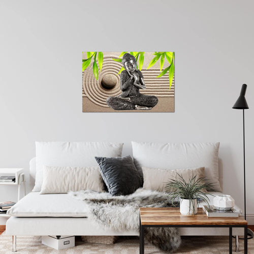 Runa Art Bild Buddha Feng Shui Modern Wandbilder Wohnzimmer Schlafzimmer 1 Teilig - Made In Germany - Sand Beige Grün Flur 505515a