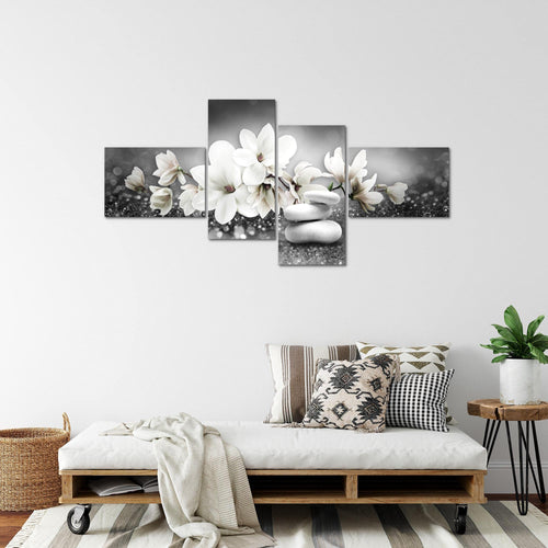 Runa Art Bild Modern Blumen Magnolien - Made in Germany - Wandbilder Abstrakt Grau Rosa 4 Teilig 035442a