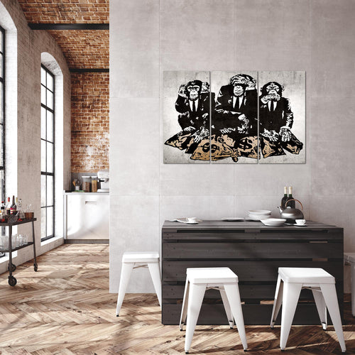 Runa Art Wandbilder Street Art Affen Bild XXL Loft Wohnzimmer Grau Duke of Lancaster UK 120 x 80 cm 3 Teilig 303431b