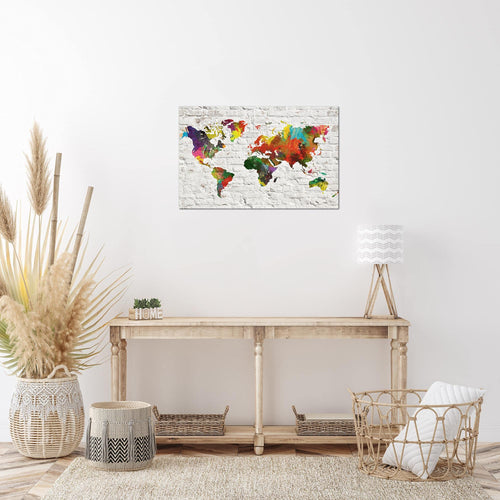 Runa Art Bild Weltkarte Modern Wandbilder Wohnzimmer Büro 1 Teilig - Made In Germany - Steinwand Grau Bunt Flur 106915b