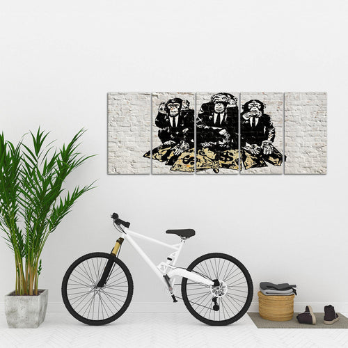 Runa Art Wandbild XXL Street Art Affen Loft Wohnzimmer 200 x 80 cm Grau 5 Teilig - Made in Germany - 303455a