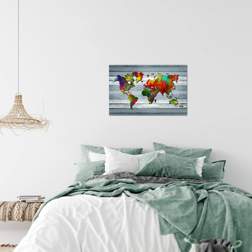 Runa Art Bild Weltkarte Modern Wandbilder Wohnzimmer Büro 1 Teilig - Made In Germany - Kontinente Holz Bunt Flur 105415c