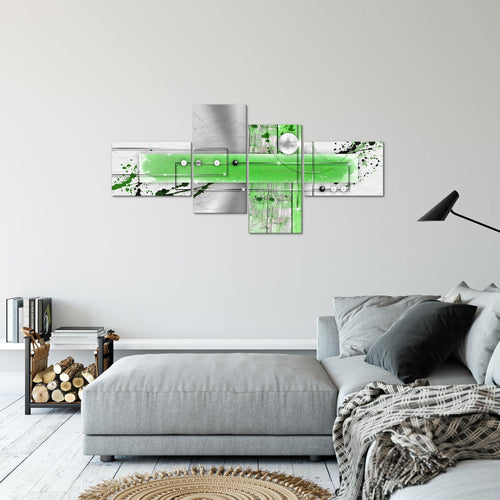 Runa Art Wandbilder Set XXL Abstrakt Wohnzimmer Grau Grün Weiss 4 Teilig - Made in Germany - 107845c