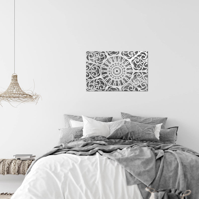 Runa Art Bild Mandala Abstrakt Modern Wandbilder Wohnzimmer Schlafzimmer 1 Teilig - Made In Germany - Grau Schwarz Weiss Flur 109615c