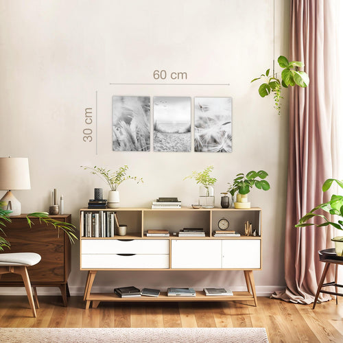 Novart Quadros Spiaggia Mare Boho - Completamente Pronto Da Appendere - Soggiorno Camera da letto Corridoio Decorazione Elegante - Set 3 Pezzi Grigio - N033830b