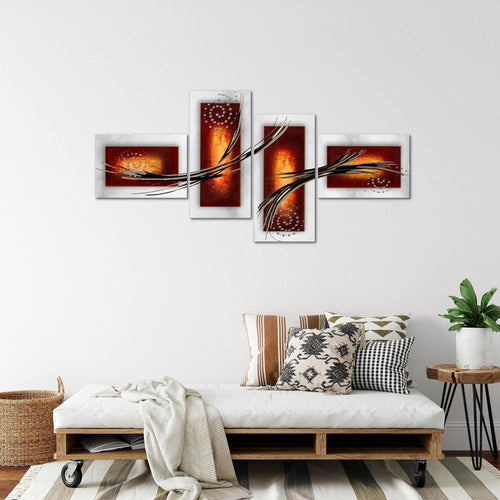 Runa Art Wandbilder Set XXL Abstrakt Wohnzimmer Schlafzimmer Grau Braun Orange 4 Teilig - Made in Germany - 102745b
