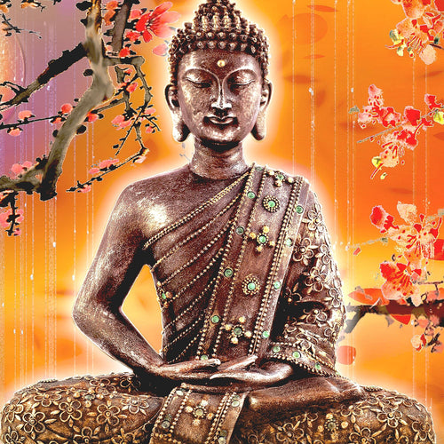 Runa Art Bild Buddha Feng Shui Modern Wandbilder Wohnzimmer Schlafzimmer 1 Teilig - Made In Germany - Wellness Beige Orange Flur 500615a