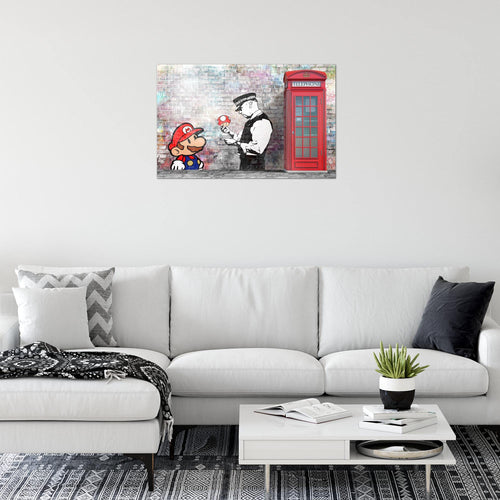 Runa Art Bild Super Mario And Cop Modern Wandbilder Jugendzimmer Wohnzimmer 1 Teilig - Made In Germany - Graffiti Street Art Grau Bunt Flur 032915b