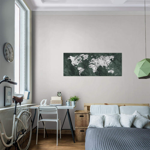 Runa Art Wandbild Weltkarte 1 Teilig 100 x 40 cm Modern Bild auf Vlies Leinwand Landkarte Beton Büro Wohnzimmer Braun 002912b