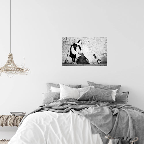 Runa Art Bild Maid Banksy Modern Wandbilder Loft Wohnzimmer 1 Teilig - Made In Germany - Art Schwarz Weiss Flur 301715c