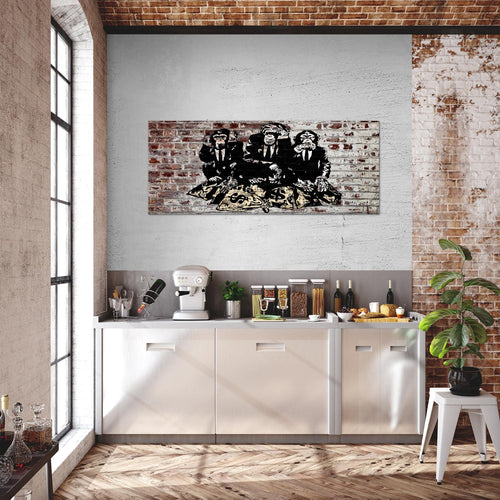 Runa Art Wandbild Street Art Affen 1 Teilig 100 x 40 cm Modern Bild auf Vlies Leinwand Duke of Lancaster UK Loft Wohnzimmer Braun 303412c