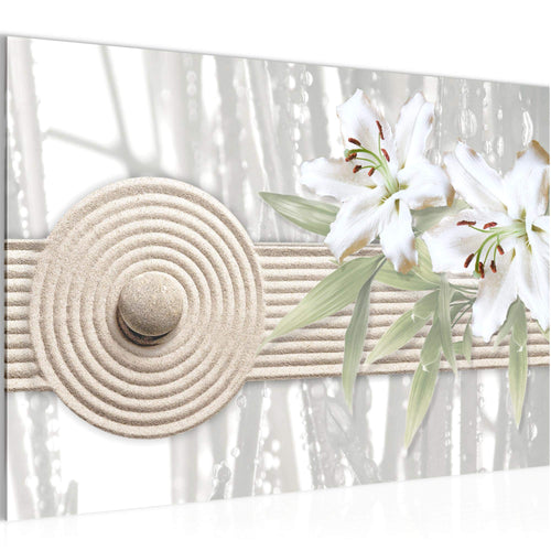Runa Art Bild Feng Shui Lilie Modern Wandbilder Wohnzimmer Schlafzimmer 1 Teilig - Made In Germany - Relax Grau Beige Flur 501115c