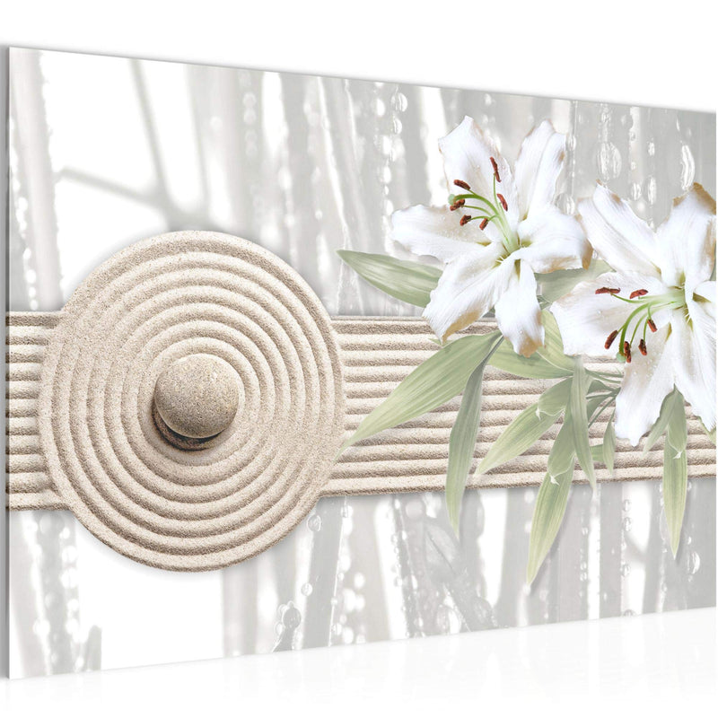 Runa Art Bild Feng Shui Lilie Modern Wandbilder Wohnzimmer Schlafzimmer 1 Teilig - Made In Germany - Relax Grau Beige Flur 501115c