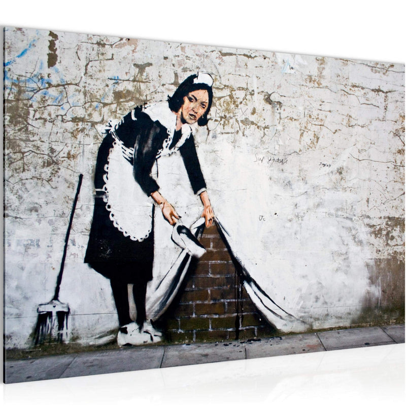 Runa Art Bild Maid Banksy Modern Wandbilder Loft Wohnzimmer 1 Teilig - Made In Germany - Street Art Grau Flur 301715b