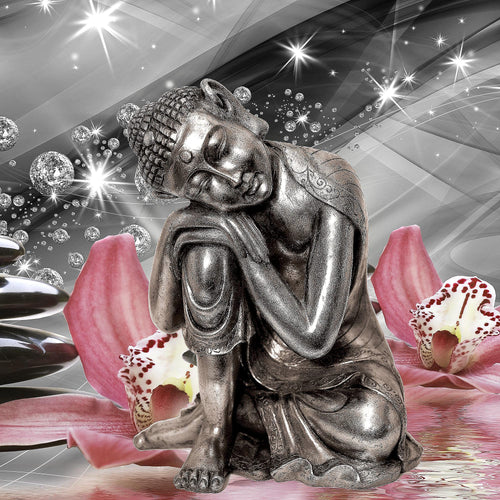 Runa Art Bild Buddha Orchidee Modern Wandbilder Wohnzimmer Schlafzimmer 1 Teilig - Made In Germany - Zen Grau Rosa Flur 505315c