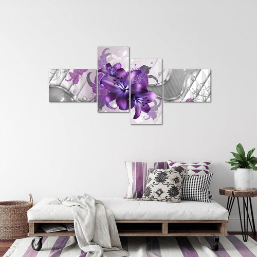 Runa Art Bild Modern Blumen Lilien - Made in Germany - Wandbilder Abstrakt Grau Türkis 4 Teilig 016542a