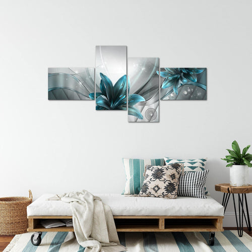 Runa Art Bild Modern Blumen Lilien - Made in Germany - Wandbilder Abstrakt Grau Blau 4 Teilig 036842c