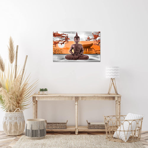 Runa Art Bild Buddha Feng Shui Modern Wandbilder Wohnzimmer Schlafzimmer 1 Teilig - Made In Germany - Kirschblume Grau Orange Flur 504915c