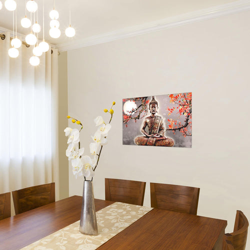 Runa Art Bild Buddha Feng Shui Modern Wandbilder Wohnzimmer Schlafzimmer 1 Teilig - Made In Germany - Zen Grau Rot Flur 500615b