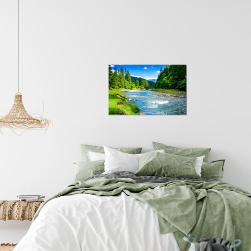 Runa Art Bild Wald Fluss Modern Wandbilder Wohnzimmer Schlafzimmer 1 Teilig - Made In Germany - Natur Grün Blau Flur 049815a