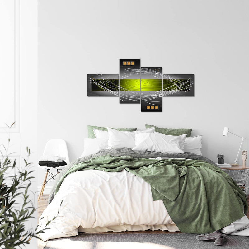 Runa Art Wandbilder Set XXL Abstrakt Wohnzimmer Schlafzimmer Grün Grau Schwarz 4 Teilig - Made in Germany - 103145c
