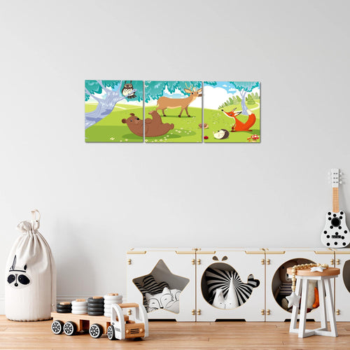 Runa Art Bilder Tiere Dschungel 3 Teilig Bild auf Vlies Leinwand Deko Spielzimmer Baby 90 x 30 cm Kinderzimmer Bunt 001834b
