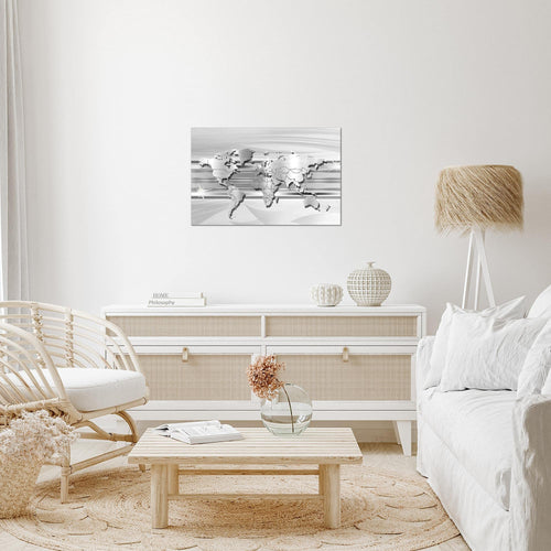 Runa Art Bild Weltkarte Modern Wandbilder Wohnzimmer Büro 1 Teilig - Made In Germany - Abstrakt Silber Grau Flur 107915c