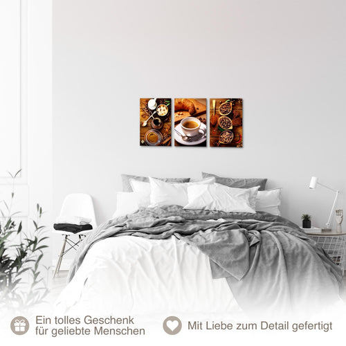 Novart Quadros Immagini di cucina Caffè - Completamente Pronto Da Appendere - Cucina Sala da pranzo Decorazione Elegante - Set 3 Pezzi Marrone - N034230a