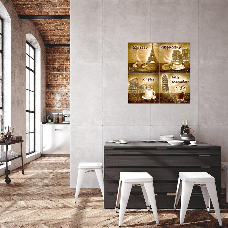 Runa Art - Bilder Küche Kaffee Wandbild auf Vlies Leinwand Esszimmer Küchenbilder 4 Teilig 80 x 80 cm Modern 500743c