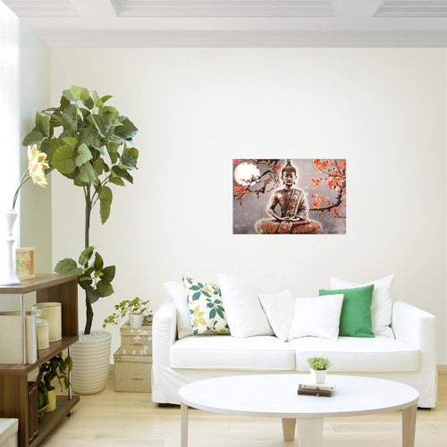 Runa Art Bild Buddha Feng Shui Modern Wandbilder Wohnzimmer Schlafzimmer 1 Teilig - Made In Germany - Zen Grau Rot Flur 500615b