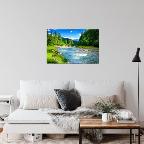 Runa Art Bild Wald Fluss Modern Wandbilder Wohnzimmer Schlafzimmer 1 Teilig - Made In Germany - Natur Grün Blau Flur 049815a